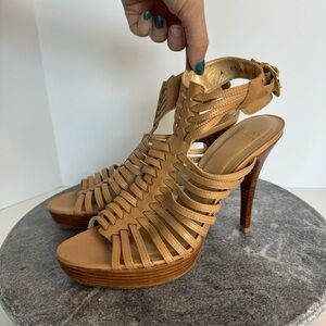 Stuart Weitzman Beige Leather Heels Sandals Stiletto 7.5